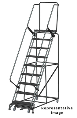 Weight-Actuated Series Ladders, Weight Actuated, 9 Step, 32 In Wide Base, 21 in Deep Top Step, Perforated Tread, Setup