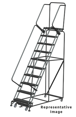 Weight-Actuated Series Ladders, Weight Actuated, 10 Step, 32 In Wide Base, 21 in Deep Top Step, Abrasive Mat Tread, Setup