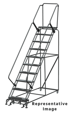 50 Degree Slope Walk Down Ladders, 10 Step, 32 In Wide Base, 21 in Deep Top Step, Perforated Tread, Setup