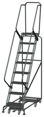 Weight Actuated All Directional Ladders, Weight Actuated, All Directional, 8 Step, 24 In Wide Base, 14 in Deep Top Step, Serrated Tread