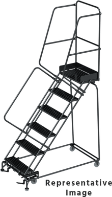 50 Degree Slope Walk Down Ladders, CALOSHA, 50° Incline, 6 Step, 32 In Wide Base, 28 in Deep Top Step, Perforated Tread, Setup