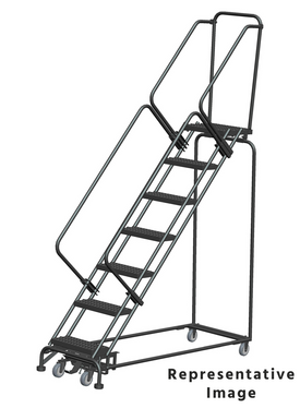 Weight Actuated 50 Degree Slope Walk Down Ladders, Weight Actuated, 50° Incline, 7 Step, 32 In Wide Base, 28 in Deep Top Step, Abrasive Mat Tread, Setup