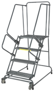 Tilt & Roll Ladders, 4 Step, 30 in Wide Base, 21 in Deep Top Step, Expanded Metal Tread