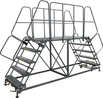 Double Entry Work Platforms with Handrails, 7 Step, 38 In Wide Base, 48 in Platform Depth, Serrated Tread