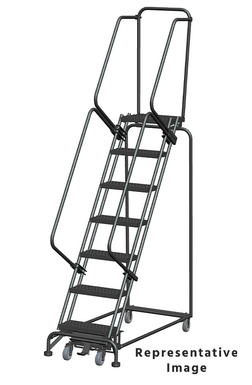 Weight-Actuated Series Ladders, Weight Actuated, 7 Step, 24 In Wide Base, 28 in Deep Top Step, Serrated Tread