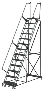 Weight-Actuated Series Ladders, Weight Actuated, 13 Step, 40 In Wide Base, 14 in Deep Top Step, Expanded Metal Tread