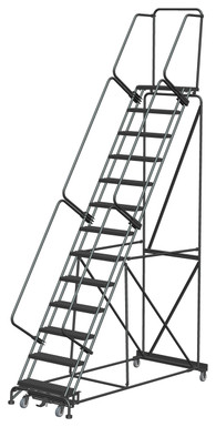 Weight-Actuated Series Ladders, Weight Actuated, 13 Step, 40 In Wide Base, 14 in Deep Top Step, Serrated Tread