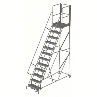 KD 12 Step Steel Rolling Ladder: 120 In Platform Height, 30 In Platform Deep, 24 In Platform Wide, Serrated, 35 In Bottom Wide