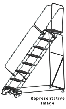 50 Degree Slope Walk Down Ladders, 9 Step, 32 In Wide Base, 21 in Deep Top Step, Perforated Tread, Setup