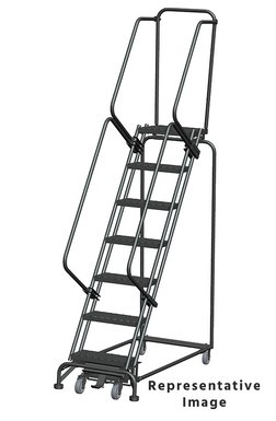 Weight-Actuated Series Ladders, Weight Actuated, 7 Step, 24 In Wide Base, 28 in Deep Top Step, Expanded Metal Tread, Setup