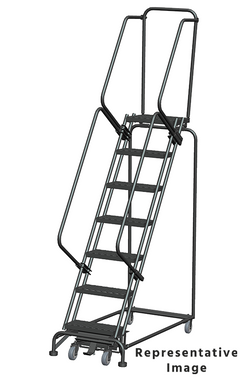 Weight-Actuated Series Ladders, Weight Actuated, 7 Step, 24 In Wide Base, 21 in Deep Top Step, Expanded Metal Tread