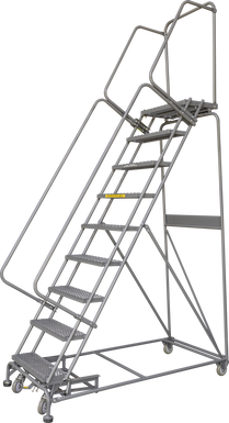 Weight-Actuated Series Ladders, Weight Actuated, 9 Step, 32 In Wide Base, 14 in Deep Top Step, Serrated Tread