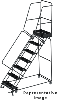 50 Degree Slope Walk Down Ladders, CALOSHA, 50° Incline, 7 Step, 32 In Wide Base, 21 in Deep Top Step, Expanded Metal Tread