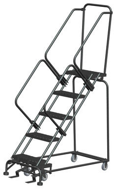 50 Degree Slope Walk Down Ladders, 50° Incline, 5 Step, 24 In Wide Base, 14 in Deep Top Step, Expanded Metal Tread, Setup