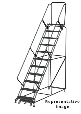 Weight Actuated 50 Degree Slope Walk Down Ladders, Weight Actuated, 50° Incline, 11 Step, 32 In Wide Base, 14 in Deep Top Step, Expanded Metal Tread, Setup