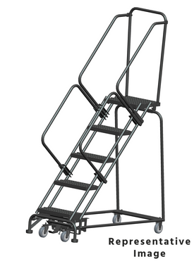 Weight Actuated 50 Degree Slope Walk Down Ladders, Weight Actuated, 50° Incline, 5 Step, 32 In Wide Base, 28 in Deep Top Step, Serrated Tread