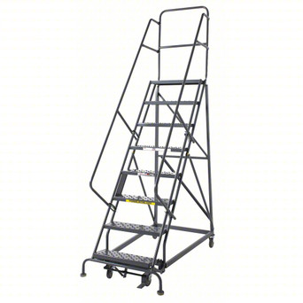 KD 7 Step Steel Heavy Duty Rolling Ladder: 70 In Platform Height, 10 In Platform Deep, 24 In Platform Wide, Serrated, 35 In Bottom Wide