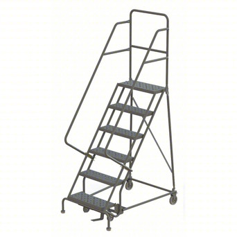 KD 7 Step Steel Heavy Duty Rolling Ladder: 70 In Platform Height, 10 In Platform Deep, 24 In Platform Wide, Perforated, 35 In Bottom Wide