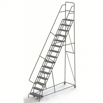 KD 15 Step All Directional Rolling Ladder: 150 In Platform Height, 10 In Platform Deep, 24 In Platform Wide, Serrated, 40 In Bottom Wide