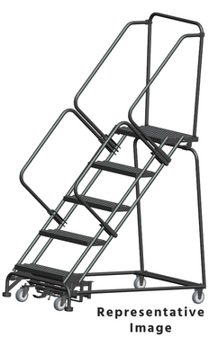 50 Degree Slope Walk Down Ladders, 7 Step, 32 In Wide Base, 21 in Deep Top Step, Serrated Tread, Setup