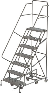 KD 7 Step EC All DirECtion Ladder: 70 In Platform Height, 17 In Platform Deep, 24 In Platform Wide, Serrated, Gray