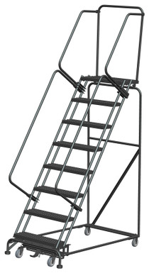 Weight-Actuated Series Ladders, Weight Actuated, 8 Step, 32 In Wide Base, 14 in Deep Top Step, Perforated Tread