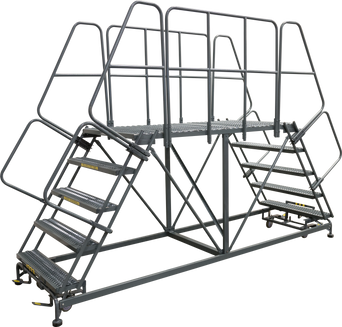 Double Entry Work Platforms with Handrails, 5 Step, 38 In Wide Base, 48 in Platform Depth, Serrated Tread