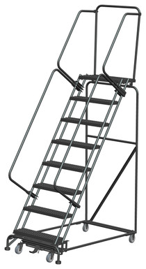 Weight-Actuated Series Ladders, Weight Actuated, 8 Step, 32 In Wide Base, 14 in Deep Top Step, Serrated Tread