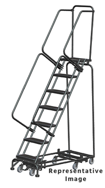 Weight Actuated All Directional Ladders, Weight Actuated, All Directional, 7 Step, 24 In Wide Base, 21 in Deep Top Step, Expanded Metal Tread, Setup