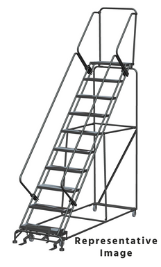 50 Degree Slope Walk Down Ladders, 10 Step, 32 In Wide Base, 14 in Deep Top Step, Abrasive Mat Tread