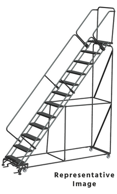 50 Degree Slope Walk Down Ladders, 12 Step, 32 In Wide Base, 21 in Deep Top Step, Perforated Tread