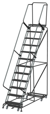 Weight Actuated All Directional Ladders, Weight Actuated, All Directional, 12 Step, 32 In Wide Base, 14 in Deep Top Step, Perforated Tread