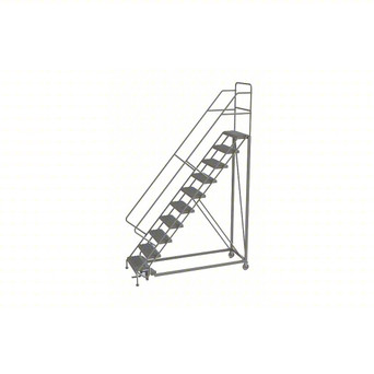 KD 10 Step Heavy Duty Safety Angle Rolling Ladder: 100 In Platform Height, 17 In Platform Deep, 24 In Platform Wide, Serrated, 35 In Bottom Wide