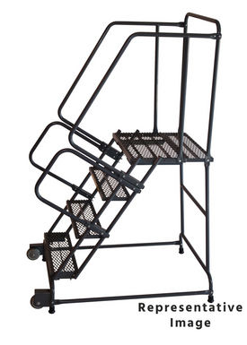 Tilt & Roll Ladders, 5 Step, 30 in Wide Base, 21 in Deep Top Step, Perforated Tread, Setup