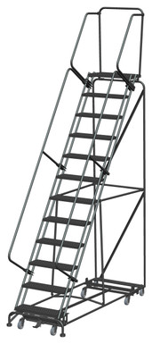 Weight Actuated All Directional Ladders, Weight Actuated, All Directional, 12 Step, 32 In Wide Base, 14 in Deep Top Step, Serrated Tread