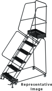 50 Degree Slope Walk Down Ladders, CALOSHA, 50° Incline, 6 Step, 32 In Wide Base, 21 in Deep Top Step, Expanded Metal Tread, Setup