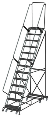 Weight Actuated All Directional Ladders, Weight Actuated, All Directional, 13 Step, 40 In Wide Base, 14 in Deep Top Step, Expanded Metal Tread