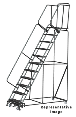 Weight-Actuated Series Ladders, Weight Actuated, 11 Step, 32 In Wide Base, 21 in Deep Top Step, Expanded Metal Tread, Setup