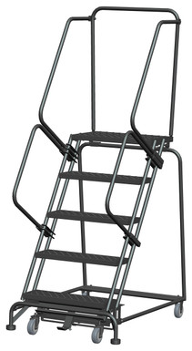 Weight-Actuated Series Ladders, Weight Actuated, 5 Step, 32 In Wide Base, 14 in Deep Top Step, Perforated Tread, Setup