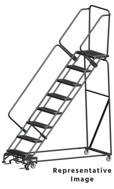 50 Degree Slope Walk Down Ladders, 9 Step, 32 In Wide Base, 28 in Deep Top Step, Perforated Tread, Setup