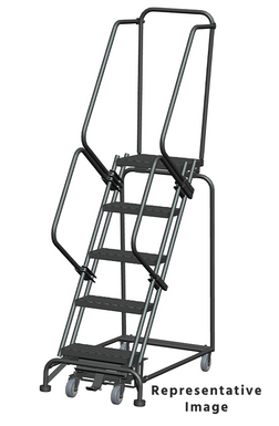 Weight-Actuated Series Ladders, Weight Actuated, 5 Step, 24 In Wide Base, 28 in Deep Top Step, Expanded Metal Tread, Setup