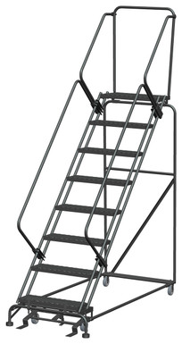 50 Degree Slope Walk Down Ladders, 50° Incline, 8 Step, 32 In Wide Base, 14 in Deep Top Step, Expanded Metal Tread, Setup