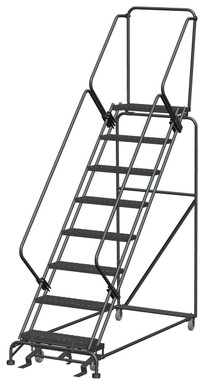 50 Degree Slope Walk Down Ladders, 8 Step, 32 In Wide Base, 14 in Deep Top Step, Expanded Metal Tread, Setup