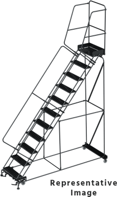 50 Degree Slope Walk Down Ladders, CALOSHA, 50° Incline, 11 Step, 32 In Wide Base, 28 in Deep Top Step, Serrated Tread