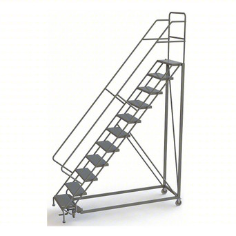 KD 11 Step Easy Climb Configurable Rolling Ladder: 110 In Platform Height, 17 In Platform Deep, 24 In Platform Wide, Perforated