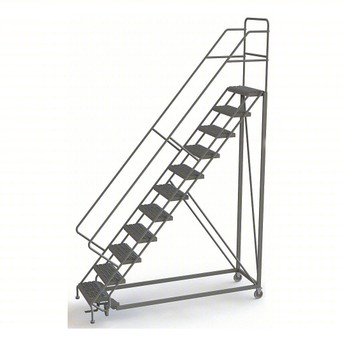 KD 11 Step Easy Climb Configurable Rolling Ladder: 110 In Platform Height, 17 In Platform Deep, 24 In Platform Wide, Serrated