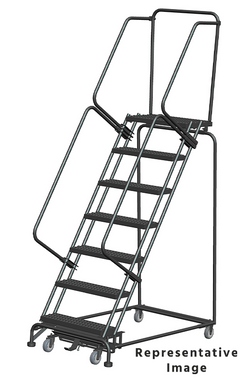 Weight-Actuated Series Ladders, Weight Actuated, 7 Step, 32 In Wide Base, 21 in Deep Top Step, Serrated Tread, Setup