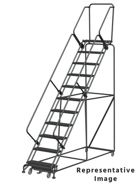 Weight Actuated 50 Degree Slope Walk Down Ladders, Weight Actuated, 50° Incline, 11 Step, 32 In Wide Base, 21 in Deep Top Step, Serrated Tread