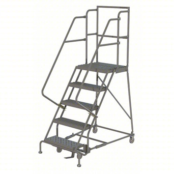 KD 5 Step Steel Rolling Ladder: 50 In Platform Height, 20 In Platform Deep, 16 In Platform Wide, Serrated, 24 In Bottom Wide