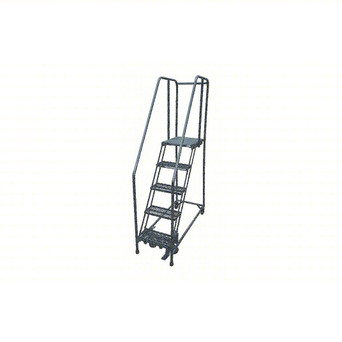 KD 5 Step Steel Rolling Ladder: 50 In Platform Height, 20 In Platform Deep, 24 In Platform Wide, Perforated, 30 In Bottom Wide